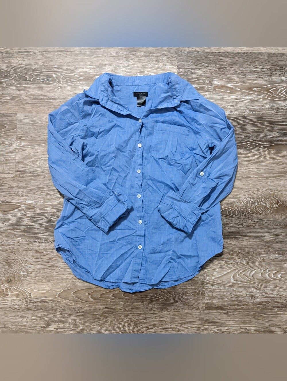 Ann Taylor 100% Cotton Blue Long Sleeve Collared Button Up Size SP